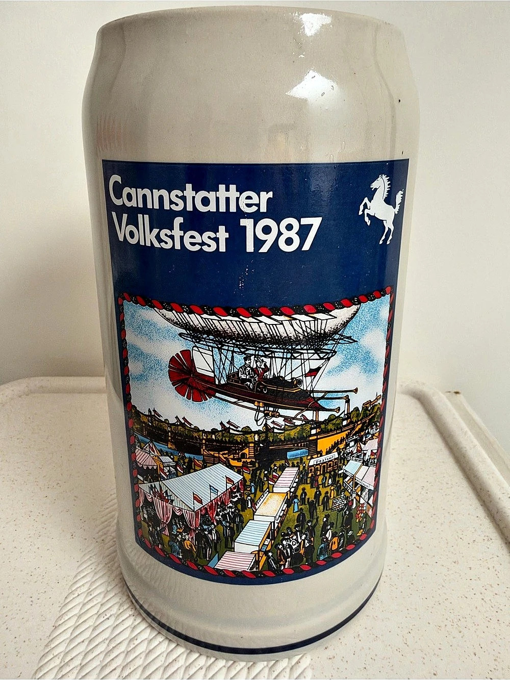 Oktoberfest Cannstatter Volksfest 1987 Beer Stein Mug Tankard Ceramic Pottery